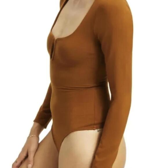 Good American Brown U-Ring Long Sleeve Bodysuit - Size - 2 - Picture 3 of 9